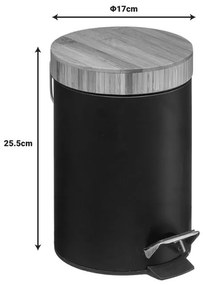 Κάδος απορριμμάτων 3L Dustbin μέταλλο-pp μαύρο-oak 17x17x25.5 εκ.