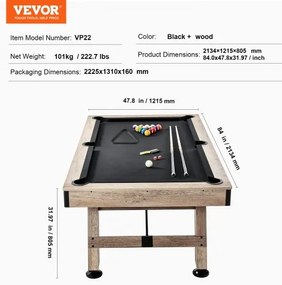VEVOR Billiards Table, 7 ft Pool Table, Adjust Legs Stable Billiards Table, Pool Table Set Includes Balls, Cues, Chalks and Brush, Wood Color with Black Cloth, Perfect for Family Game Room Kids Adults