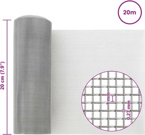 vidaXL Πλέγμα Οθόνης 20 mesh 20 x 2000 εκ Ανοξείδωτο Ατσάλι 201 Ασημί