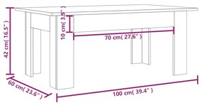 Τραπεζάκι Σαλονιού Καπνιστή Δρυς 100x60x42 εκ. Επεξεργασμ. Ξύλο - Καφέ