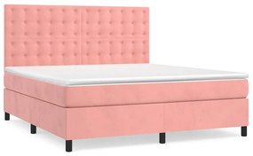 vidaXL Κρεβάτι Boxspring με Στρώμα Ροζ 160x200 εκ. Βελούδινο