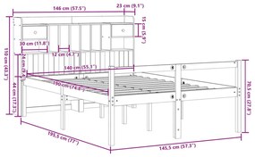 Κρεβάτι Βιβλιοθήκη Χωρίς Στρώμα 140x190 εκ Μασίφ Ξύλο Πεύκου - Καφέ