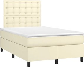 vidaXL Κρεβάτι Boxspring με Στρώμα &amp; LED Κρεμ 120x200 εκ. Συνθ. Δέρμα