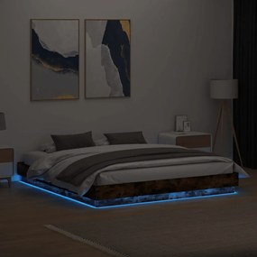Πλαίσιο Κρεβατιού με LED Καπνιστή Δρυς 200x200 εκ. - Καφέ