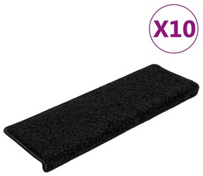 vidaXL Πατάκια Σκαλιών 10 τεμ. Μαύρα Ορθογώνια Άκρα 65x21x4 εκ.