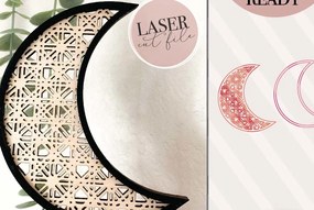 Σετ των 2 Intra απο ξύλο plywood 3mm-4mm πάχος - Crescent Moon Rattan Laser Δίασταση 20x20 cm INTRAFABR-73142425