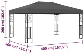 vidaXL Κιόσκι Ανθρακί 3 x 4 μ. Υφασμάτινο