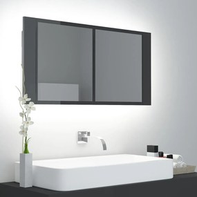 vidaXL Ντουλάπι Μπάνιου με Καθρέφτη & LED Γυαλιστερό Γκρι 90x12x45 εκ
