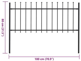 vidaXL Κάγκελα Περίφραξης με Λόγχες Μαύρα 1,8 μ. Ατσάλινα