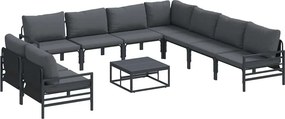 vidaXL Σετ Καναπέ Κήπου με μαξιλάρι 10 pcs Μαύρο Ατσάλι