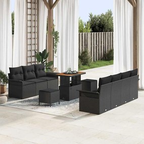 vidaXL Σετ Καναπέ Κήπου Ρυθμιζόμενο ύψος 10 pcs Μαύρο συνθετικό ρατάν