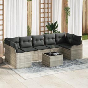 vidaXL Σετ Καναπέ Κήπου  8 Τεμαχίων με Μαξιλάρια Ανοιχτό Γκρι Πολυ Ρατάν