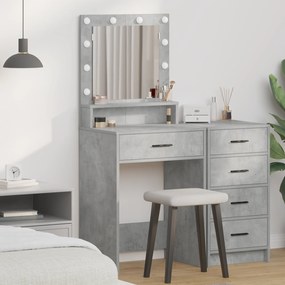 vidaXL Τραπέζι Ε dressing με LED Φώτα Γκρι Σκυρόδεμα 50x41x135 εκ.