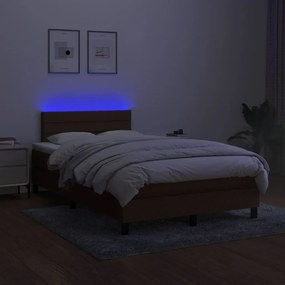 vidaXL Κρεβάτι Boxspring με Στρώμα &amp; LED Σκ.Καφέ 120x200 εκ Υφασμάτινο