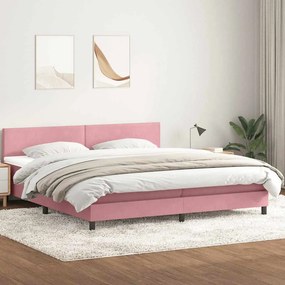 vidaXL Κρεβάτι Boxspring με Στρώμα &amp; LED Ροζ 180x210 εκ. Βελούδινο