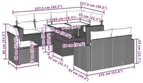 Σαλόνι Κήπου Σετ 9 Τεμαχίων Γκρι Συνθετικό Ρατάν με Μαξιλάρια - Γκρι