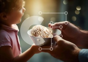 Intra Συλλεκτικό Ξύλινο Παζλ Plywood 4mm - Νεαρό κορίτσι που απολαμβάνει το παγωτό με τον πατέρα Σε Ξύλινο Κουτί - Διαστάσεις Puzzle: 10x10 cm – 25 κομμάτια