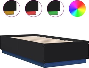 vidaXL Πλαίσιο Κρεβατιού με LED Μαύρο 100 x 200 εκ. Επεξεργ. Ξύλο