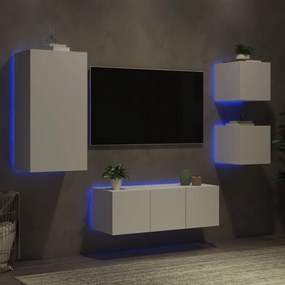 vidaXL Έπιπλα Τοίχου Τηλεόρασης 5 τεμ LED Λευκά από Επεξεργασμένο Ξύλο