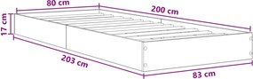 vidaXL Κρεβάτι δαπέδου Μαύρη Δρυς 80 x 200 cm Επεξεργασμένο Ξύλο