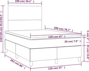vidaXL Κρεβάτι Boxspring με Στρώμα Κρεμ 120x200 εκ. Υφασμάτινο