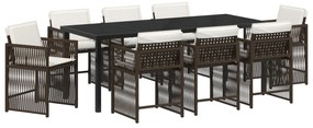 vidaXL Σετ Κήπου 9 Τεμαχίων  με Μαξιλάρια Καφέ Πολυ Ρατάν