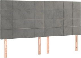 vidaXL Κρεβάτι Boxspring με Στρώμα Ανοιχτό Γκρι 200x200 εκ. Βελούδινο