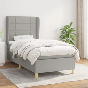 Κρεβάτι Boxspring με Στρώμα Ανοιχτό Γκρι 90x200 εκ. Υφασμάτινο