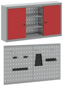 vidaXL Σετ Εργαλείων με 3 Κομμάτια και Πίνακα Αναρτήσεων  Τοποθετημένο στον Τοίχο Κόκκινο Μεταλλικό
