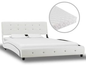 Κρεβάτι Λευκό 120 x 200 εκ. από Συνθετικό Δέρμα με Στρώμα
