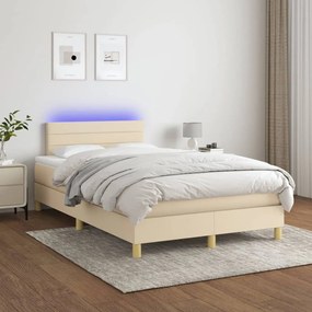 Κρεβάτι Boxspring με Στρώμα &amp; LED Κρεμ 120x200 εκ. Υφασμάτινο