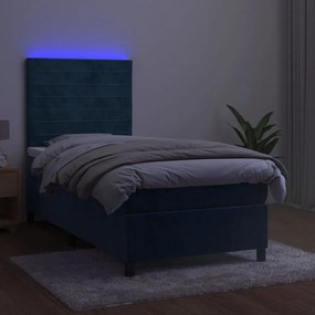 ΚΡΕΒΑΤΙ BOXSPRING ΜΕ ΣΤΡΩΜΑ &amp; LED ΣΚ. ΜΠΛΕ 90X200 ΕΚ. ΒΕΛΟΥΔΙΝΟ 3136165