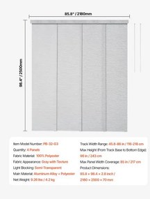 VEVOR Panel Track Blinds Extendable Track 116 cm to 218 cm W Trimmable Gray