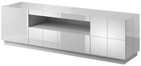 Τραπέζι Tv Charlotte 131, Γυαλιστερό λευκό, Ο αριθμός των θυρών: 2, Αριθμός συρταριών: 1, 184x53x45cm, 62 kg | Epipla1.gr