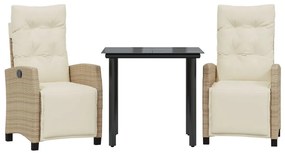 vidaXL Σετ Τραπεζαρίας Κήπου 3 τεμ. Μπεζ Συνθετικό Ρατάν με Μαξιλάρια