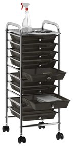 vidaXL Τρόλεϊ με 10 Συρτάρια Φορητό Μαύρο Πλαστικό