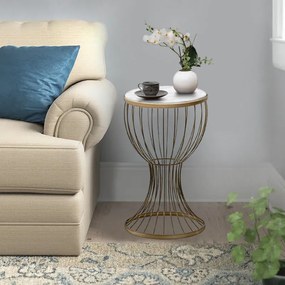 Τραπεζάκι βοηθητικό Aldora Megapap μεταλλικό - Mdf χρώμα χρυσό - λευκό εφέ μαρμάρου 35x35x58εκ.