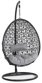 Κρεμαστή πολυθρόνα Comfort Garden 529, Γκρι, Μαύρο, 196x95x95cm, Ταπισερί, Πλαστικό ψάθινο