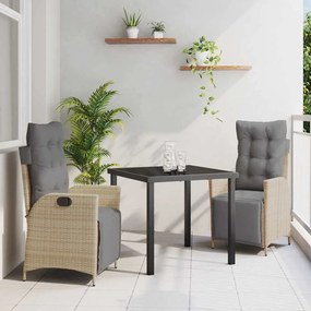 vidaXL Σέτ φαγητού για κήπο 3 pcs Μπεζ Πολυ ράταν