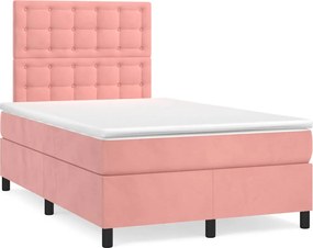 vidaXL Κρεβάτι Boxspring με Στρώμα Ροζ 120x190 εκ. Βελούδινο