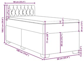 Κρεβάτι Boxspring με Στρώμα Ανοιχτό Γκρι 90x190 εκ. Βελούδινο - Γκρι