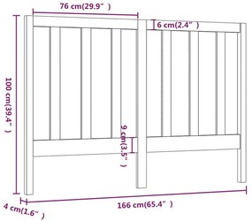 vidaXL Κεφαλάρι Κρεβατιού Γκρι 166 x 4 x 100 εκ. από Μασίφ Ξύλο Πεύκου