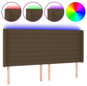 Κεφαλάρι Κρεβατιού LED Σκούρο Καφέ 203x16x118/128εκ. Υφασμάτινο 3124213