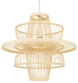00861 GloboStar® BALI 00861 Boho Κρεμαστό Φωτιστικό Πλέγμα Μονόφωτο 1 x E27 IP20 Μπεζ Ξύλο - Μ45 x Π45 x Υ42.5cm
