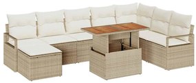 vidaXL Σετ Καναπέ Κήπου με αποθήκευση 9 pcs Μπεζ Πολυ ράταν