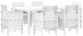 vidaXL Σέτ φαγητού για κήπο 7 pcs Λευκό Rattan Polt