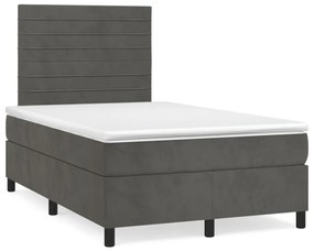 vidaXL Κρεβάτι Boxspring με Στρώμα &amp; LED Σκ.Γκρι 120x190εκ. Βελούδινο