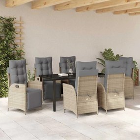 vidaXL Σέτ φαγητού για κήπο 7 pcs Μπεζ Πολυ ράταν