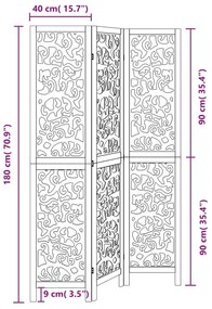 Διαχωριστικό Χώρου με 3 Πάνελ Μαύρο από Μασίφ Ξύλο Παυλώνιας - Μαύρο