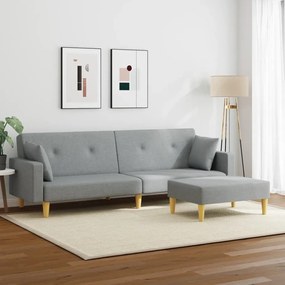 Καναπές Κρεβάτι Διθέσιος με Υποπόδιο Ανοιχτό Γκρι Υφασμάτινος - Γκρι